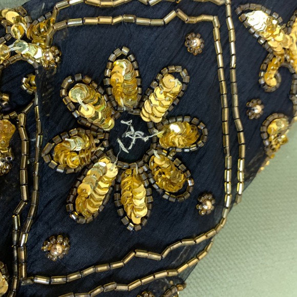 Vtg Scala Beaded Sequin Jacket Womens PM Gold 100% Silk Cropped Bolero Glam - Picture 11 of 13